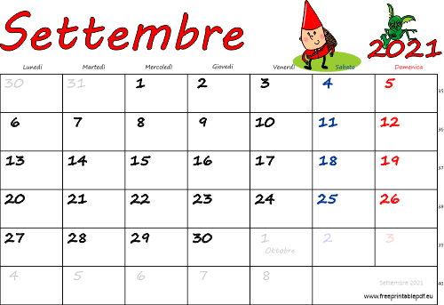 settembre 2021 calendario con le feste colorato