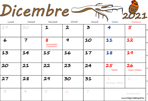 dicembre 2021 calendario con le feste colorato
