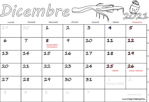 dicembre 2021 calendario con le feste