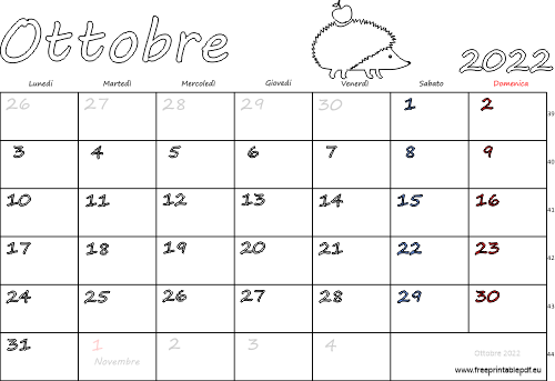ottobre 2022 calendario con le feste