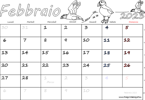 febbraio 2023 calendario con le feste