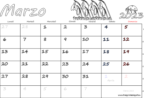 marzo 2023 calendario con le feste