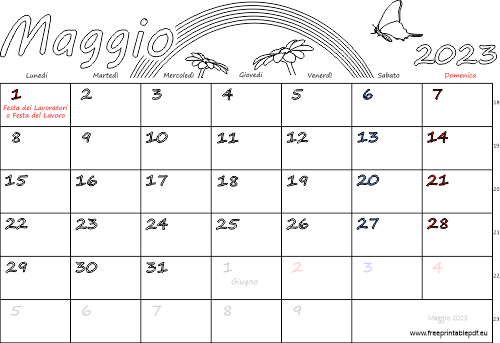 maggio 2023 calendario con le feste