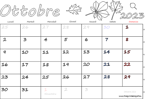 ottobre 2023 calendario con le feste