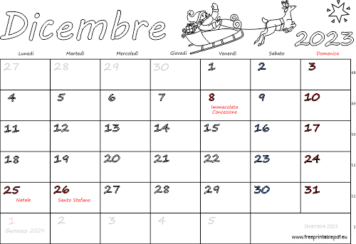 dicembre 2023 calendario con le feste