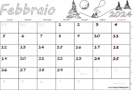 febbraio 2024 calendario con le feste