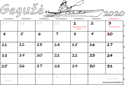 2020 m. gegužė mėn. Kalendorius su atostogomis