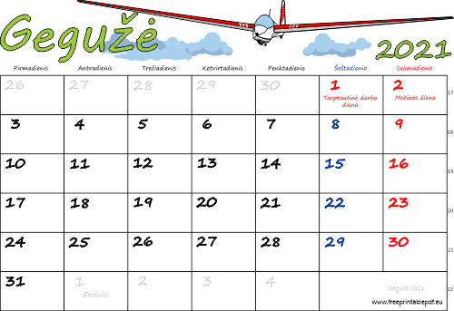 2021 m. gegužė mėn. Kalendorius su atostogomis spalvinga