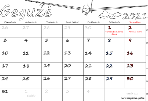 2021 m. gegužė mėn. Kalendorius su atostogomis