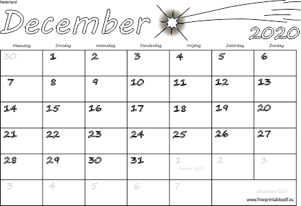 Gratis kalender december 2020 afdruk