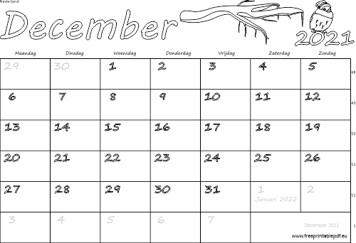 Gratis kalender december 2021 afdruk