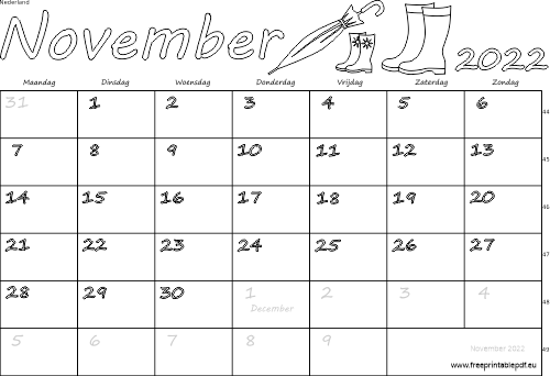 Gratis kalender november 2022 afdruk