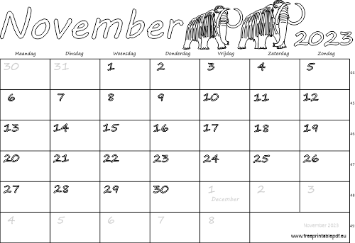 Gratis kalender november 2023 afdruk