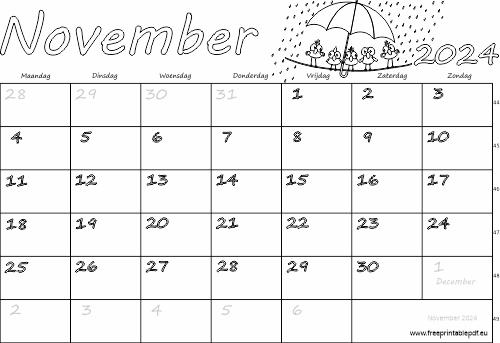 Gratis kalender november 2024 afdruk