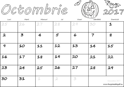 Calendarul pentru luna octombrie 2017 pentru copii
