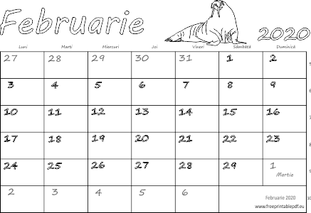 Calendarul pentru luna februarie 2020 pentru copii