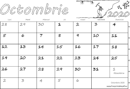 Calendarul pentru luna octombrie 2020 pentru copii