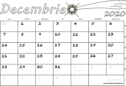 Calendarul pentru luna decembrie 2020 pentru copii