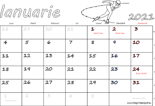 Calendarul ianuarie 2021 Vacanță