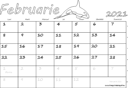Calendarul pentru luna februarie 2021 pentru copii