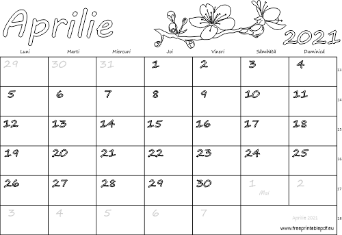 Calendarul pentru luna aprilie 2021 pentru copii