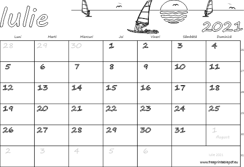 Calendarul pentru luna iulie 2021 pentru copii