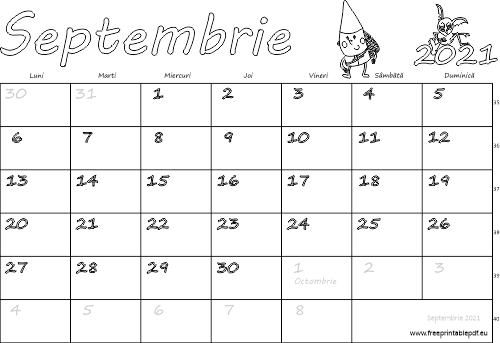 Calendarul pentru luna septembrie 2021 pentru copii