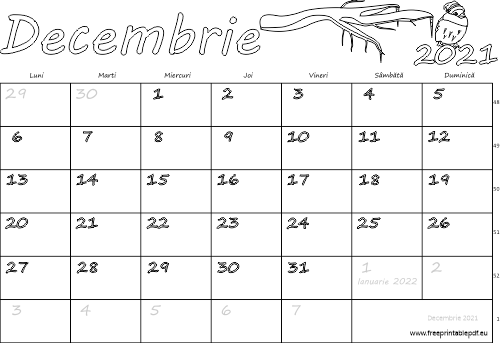 Calendarul pentru luna decembrie 2021 pentru copii