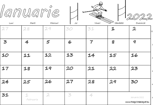Calendarul pentru luna ianuarie 2022 pentru copii