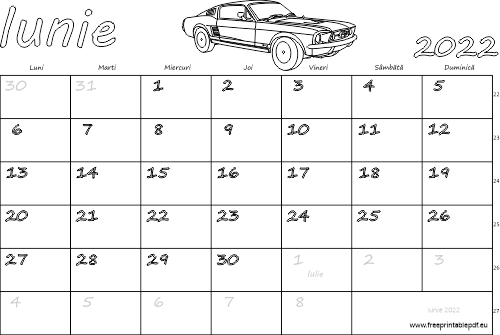 Calendarul pentru luna iunie 2022 pentru copii
