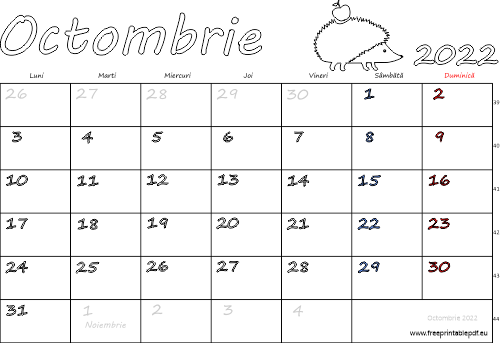 Calendarul octombrie 2022 Vacanță