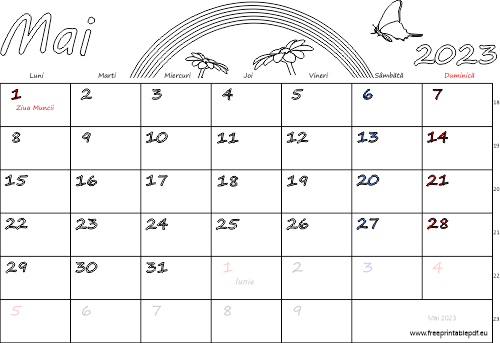 Calendarul mai 2023 Vacanță