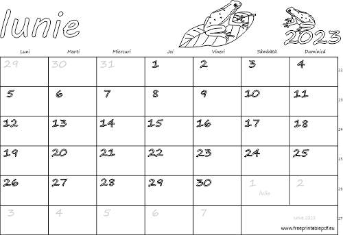 Calendarul pentru luna iunie 2023 pentru copii