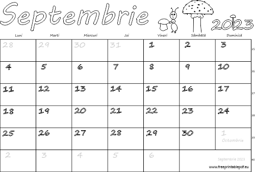 Calendarul pentru luna septembrie 2023 pentru copii