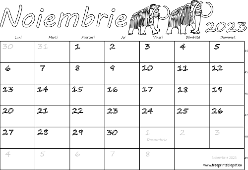 Calendarul pentru luna noiembrie 2023 pentru copii