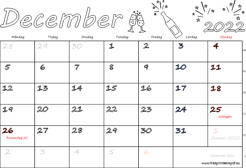 Kalender December 2022 med helgdagar