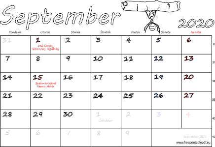 kalendár September 2020 s Vianocami