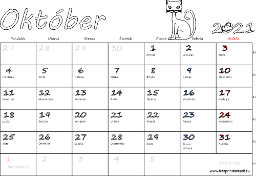 Október Kalendár mien Slovensko