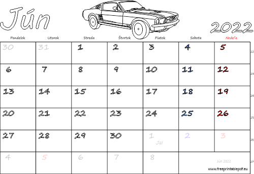 kalendár Jún 2022 s Vianocami