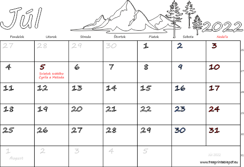 kalendár Júl 2022 s Vianocami