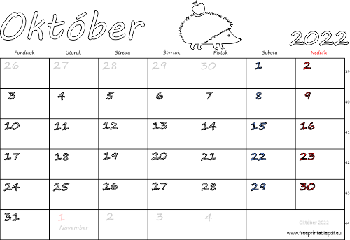 kalendár Október 2022 s Vianocami