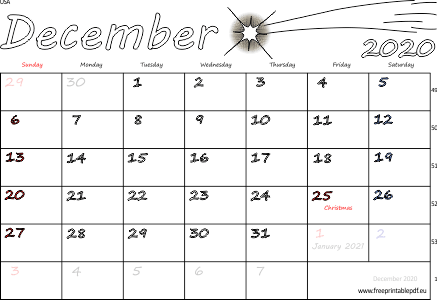 December 2020 holidays and week numbers