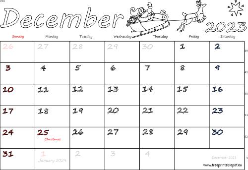 December 2023 holidays and week numbers