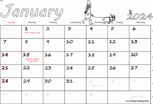 January 2024 US calendar with holidays