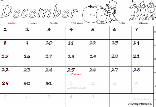 December 2024 holidays and week numbers